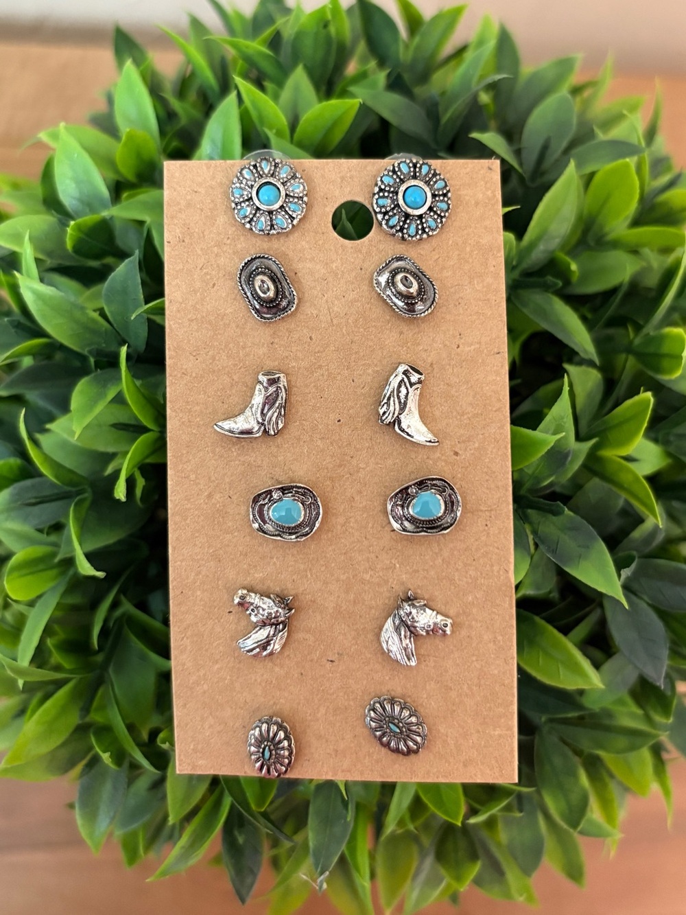 Turquoise Accent Mixed Stud Earring Set - Women Jewelry